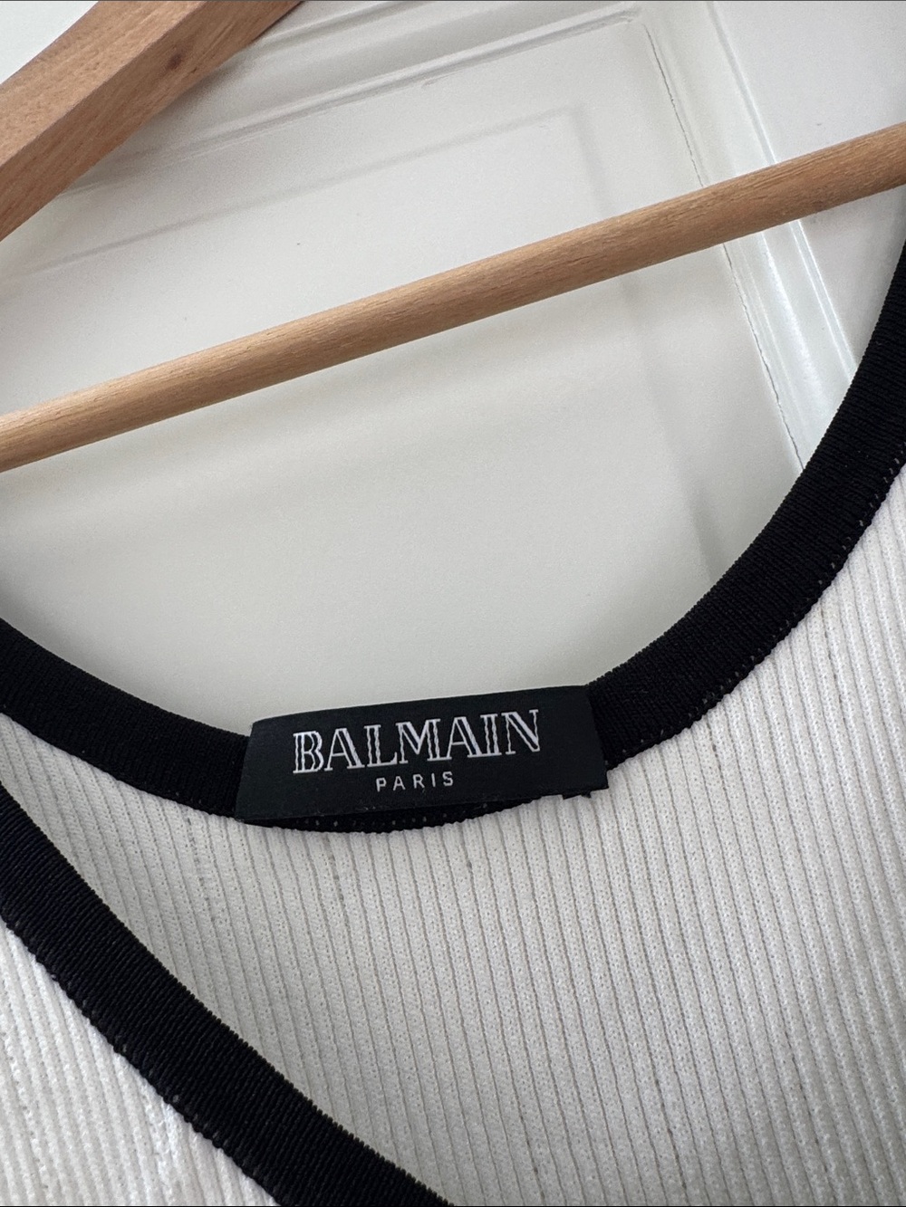Balmain White Midi Tank Dress with Black Trim and Gold Buttons - Picture 2 of 5